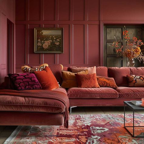 Red Sitting Room, Red Sofa Living Room Ideas, Burgundy Couch, Red Sofa Living Room, Red Couch Living Room, Burgundy Sofas, Good Living Room Colors, Columns Decor, Burgundy Living Room