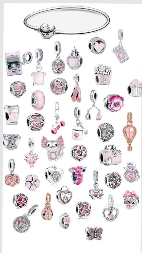 Pandora #pink #pandora Pink Pandora Charms, Pandora Charms Pink, Pink Charms, Pink Charm Bracelet, Pandora Bracelet Charms Ideas, Pandora Bracelet Designs, Pandora Jewelry Charms, Pandora Pink, Pink Charm