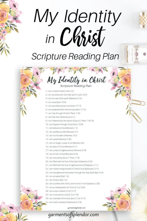 Download this free Identity in Christ Scripture reading plan! Discover your worth and value in who GOD says you are! #scripture #scripturewriting #scripturememory #bibleverse #biblestudy #bible Fca Ideas, God Journaling, Scripture Reading Plan, My Identity In Christ, Prayers For My Husband, Prayer For My Children, Scripture Writing Plans, Scripture Writing, My Identity