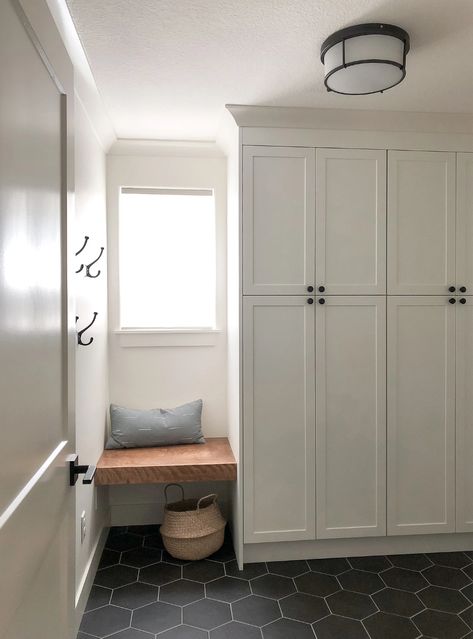 Brilliant Mudroom Makeover with Supermatte White Shaker – Semihandmade Ikea Sektion Cabinets, Armoire Ikea, Mudroom Storage, Mudroom Cabinets, Mudroom Makeover, Ikea Billy Bookcase Hack, Mudroom Entryway, Mudroom Laundry Room, Mud Room Storage