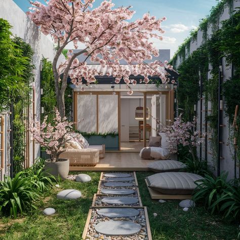 24 Japanese Garden Ideas to Transform Your Backyard into a Serene Oasis - placeideal.com Japandi Garden Design, Japandi Garden Ideas, Zen Architecture Exterior, Tiny House Garden, Indoor Japanese Garden, Japandi Exterior, Zen Balcony, Japandi Garden, Japanese Garden Ideas