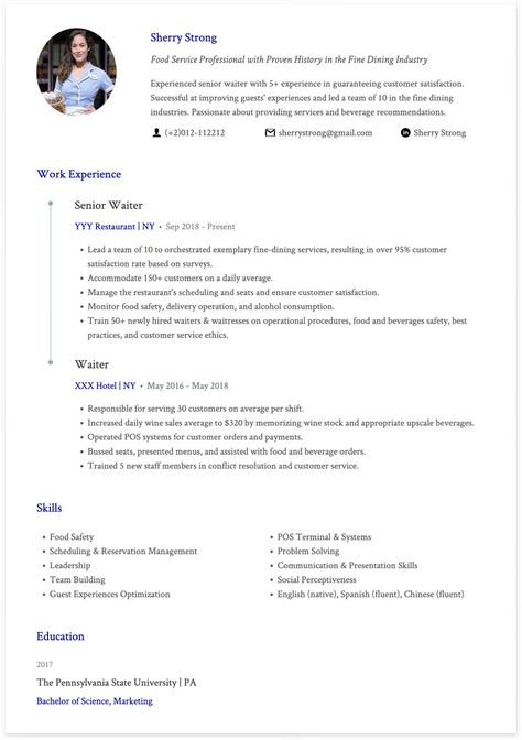 Waitress Resume Examples, Waitress Resume, Cv English, Restaurant Resume, Writing A Cv, Good Cv, Cv Format, Cv Examples, Perfect Resume