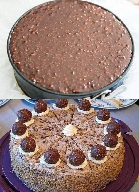 Ferrero Rocher Torte, Ferrero Rocher Cake, German Cake, German Baking, Ferrero Rocher, Nutella, Easy Meals, Baking, Cake