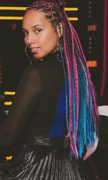 long, mermaid colored braids Peekaboo Braids, Transitioning Hair, Hair Colorful, Afro Braids, Colour Trend, Colored Braids, Fulani Braids, Bright Hair, Alicia Keys