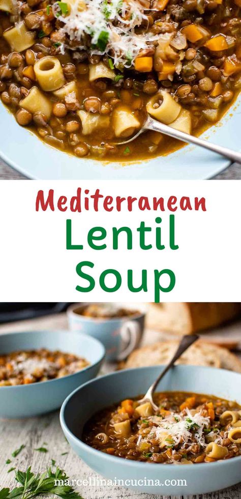 Sicilian Lentil Soup, Umbrian Lentil Soup, Lentil Soup With Pasta, Lentil Soup Without Tomatoes, Lentil Pasta Soup, Medditeranean Lentil Soup, Mediterranean Lentil Soup Recipe, Italian Lentil Soup, Greek Lentil Soup