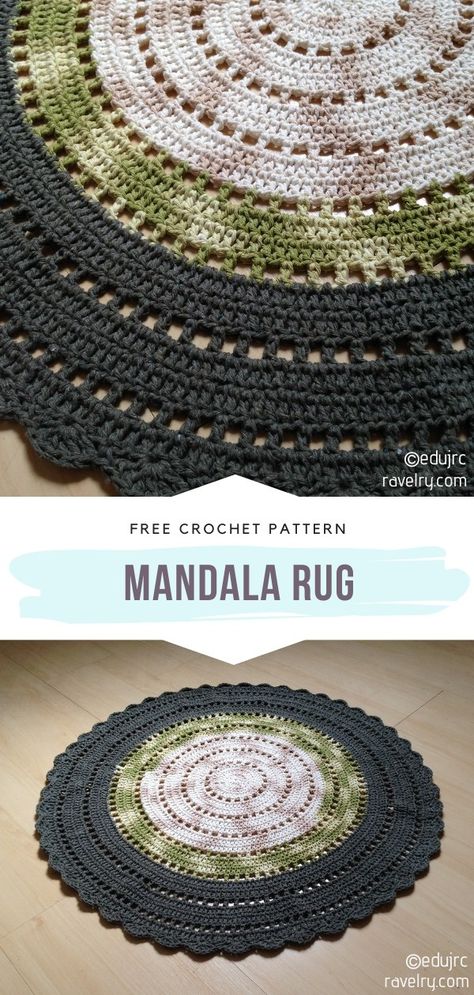 Small Crochet Rug Pattern Free, Free Circle Blanket Crochet Patterns, Free Crochet Rug Patterns Simple, Boho Crochet Rug Patterns Free, Mandala Rug Crochet, Free Crochet Patterns For Rugs, Crochet Floor Rug Pattern, Free Crochet Rug Patterns Floors, Magic Circle Crochet Blanket