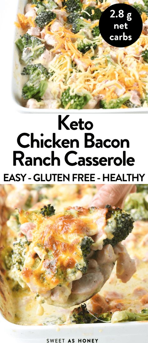 Keto Chicken Bacon Ranch Casserole with Broccoli an easy, Keto dinner with homemade ranch dressing, gluten free, low carb Keto Chicken Bacon Ranch Casserole, Keto Chicken Bacon Ranch, Keto Chicken Bacon, Bacon Ranch Casserole, Casserole Keto, Ranch Casserole, Keto Casseroles, Keto Bacon, Chicken Bacon Ranch Casserole