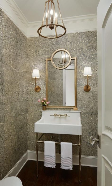 Themed Powder Room, Small Powder Room Decor, Wallpaper Powder Room, Modern Powder Rooms, Powder Room Remodel, Powder Room Wallpaper, Powder Room Makeover, Powder Room Decor, Powder Room Design