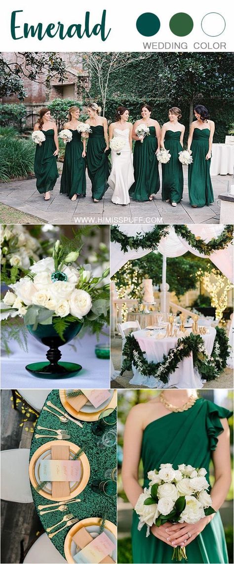 Emerald green wedding color ideas  #weddings #wedding #weddingcolors #greenwedding #himisspuff Color Combo For Wedding, Wedding Colors For Seasons, Green Wedding Color Pallettes, Wedding Theme Ideas Green, Fall Wedding Colors Emerald Green, Green Emerald Wedding Theme, Emerald Green Wedding Pallet, Green And Emerald Wedding, Wedding Theme Emerald Green