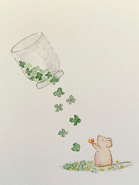 Cute Mouse Wallpaper, St Patricks Day Pictures, Lotus Flower Wallpaper, Love And Hugs, Mouse Cute, Snoopy Love, 수채화 그림, Love Hug, Lucky Clover