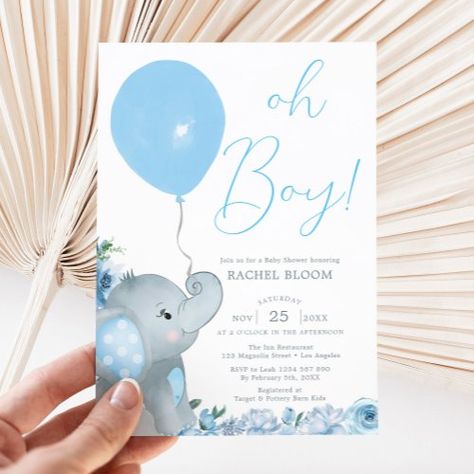 $2.09 | Blue Elephant Oh Boy Baby Shower #baby boy shower invitations, elephant, oh boy, blue, watercolor, spring summer fall winter, calligraphy script, elegant cute, boy baby shower invites, modern classy chic Winter Calligraphy, Elephant Baby Shower Theme Boy, Elephant Baby Shower Invitations Boy, Blue Elephant Baby Shower, Baby Boy Invitations, Boy Shower Invitations, Elephant Baby Shower Theme, Silver Invitation, Elephant Baby Shower Invitations