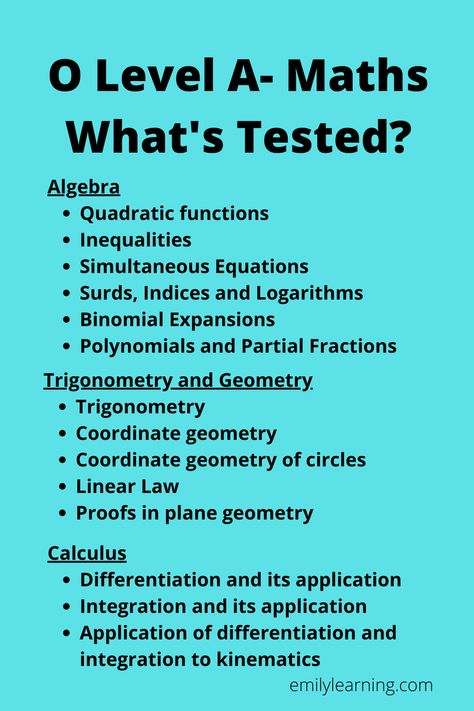 What's tested in O Level Additional Maths? Maths Syllabus, Plane Geometry, Simultaneous Equations, Coordinate Geometry, Quadratic Functions, Free Online Learning, O Levels, Math Notes, Computer Engineering