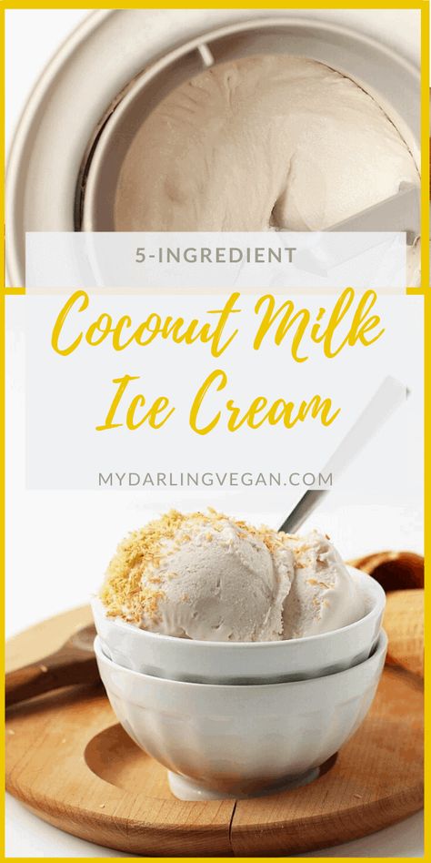 A rich and creamy coconut milk ice cream made with just 5 ingredients for an easy and delicious homemade vegan and gluten-free ice cream treat. Coconut Milk Ice Cream Recipe, Gf Deserts, Non Dairy Ice Cream, Coconut Ice Cream Recipes, Vegan Journey, Ms Diet, Coconut Milk Ice Cream, Vegan Ice Cream Recipe, Gluten Free Ice Cream