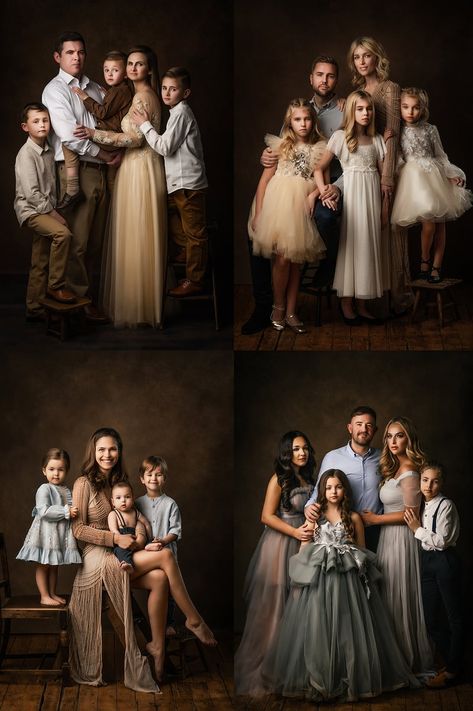 Family Potrait Photoshoot Idea, Christmas Fine Art Photography, 5 Sibling Photography, Family Photo Studio Concept, Elegant Family Photoshoot Classy, Family Of 4 Picture Poses Older Kids, Full Family Photoshoot, Studio Family Pictures, Glam Family Photoshoot