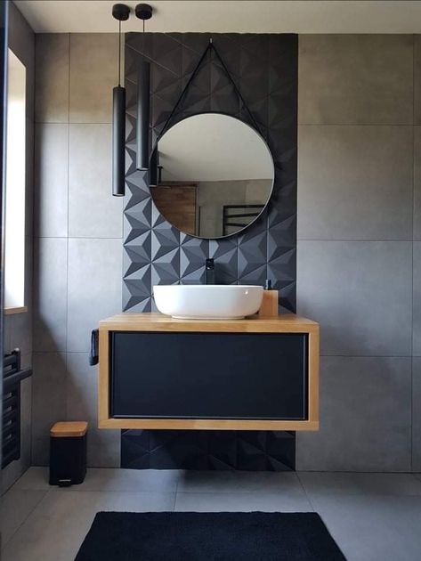 Counter Basin Design Modern, Table Counter Design, Bathroom Remodel Design Ideas, Bathroom Vanity Single Sink, Beveled Bathroom Mirror, Bathroom Vanity Single, Vanity Single Sink, Bathroom Tile Diy, Bathroom Lights Over Mirror