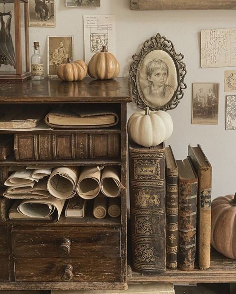 Harry Potter Vintage Aesthetic, Rachel Maksy Aesthetic, Dark Academia Dresser Decor, Dark Academia Room Makeover, Dark Academia Farmhouse, Dark Academia Objects, Dark Academia Vanity, Dark Academia Table, Dark Academia Study Room