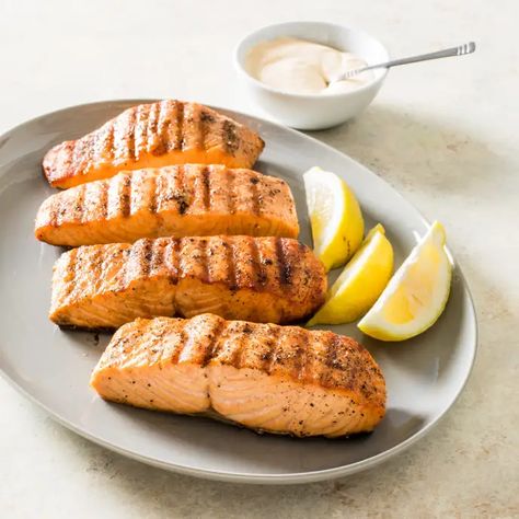 Grilled Salmon Fillets | Cook's Country Grill Fish Recipes, Cooks Illustrated Recipes, Grill Fish, Ocean Food, Grilled Fish Recipes, Salmon And Broccoli, Illustrated Magazine, America's Test Kitchen Recipes, Traeger Grill