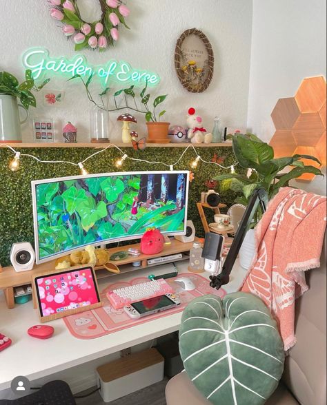 Cozy Cubicle, Pastel Aesthetic Room, Board Game Room, Cubicle Decor Office, Danish Pastel Aesthetic, Gaming Desk Setup, Cozy Desk, Gamer Setup, Store Room