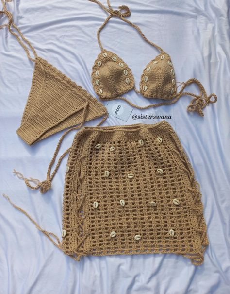 @sisterswana on IG Crochet Beachwear, Crochet Set, Crochet Items, Crocheted Item, 3 Piece, Crochet