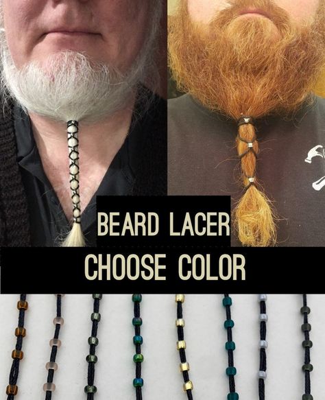 Beard Lacers Choose Color. Black Rope With Glass Beads | Etsy New Zealand Modern Beard Styles, Beard Rings, Beard Accessories, Bald Men Style, Beard Beads, Adornment Jewelry, Black Beards, Viking Ring, Rose Pale