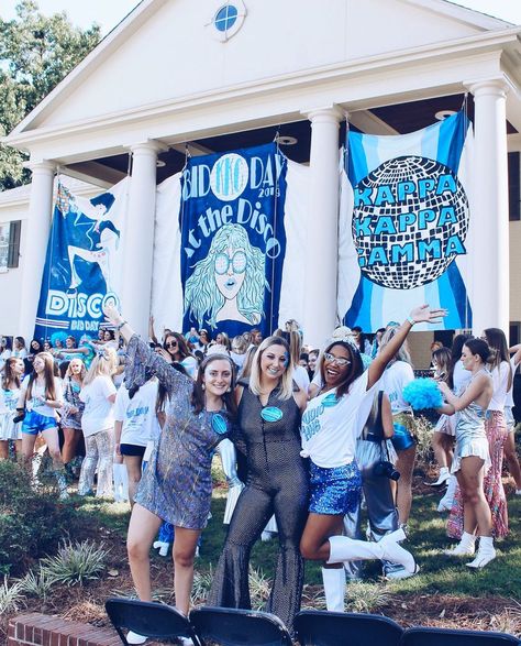 Disco Bid Day Theme Sorority, Disco Sorority Theme, Disco Bid Day Theme, Disco Bid Day, Sorority Themes, Spring Recruitment, Sorority Banner, Disco Theme, Sorority Bid Day