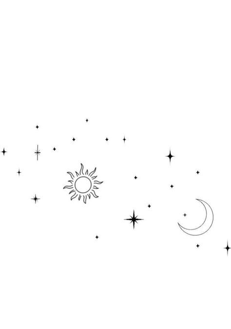 Moon And Stars Tattoo Designs For Women, Sun Moon And Stars Tattoo Minimalist, Stars Tattoo Designs For Women, Sun And Moon And Stars Tattoo, Stars And Sun Tattoo, Tattoo Moon And Stars, Moon And Stars Tattoo Designs, Star And Moon Tattoo, Disney Symbols