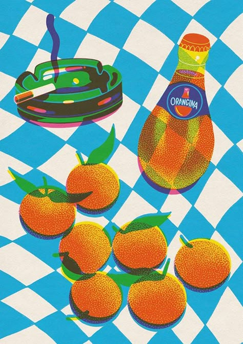 Oranges Illustration, 1980s Office, Risograph Illustration, Risograph Design, Leeds Uk, Riso Print, Gelli Printing, Risograph Print, Arte Inspo