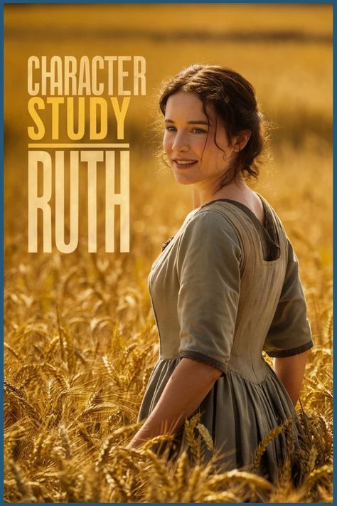 Woman in period costume standing in a wheat field with text "Character Study: Ruth". Ruth Costume Bible, Ruth From The Bible, Ruth Bible Study, Lineage Of Jesus, Ruth Bible, Bible Character Study, The Book Of Ruth, Book Of Ruth, Womens Bible