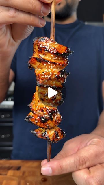 Vimarsh Patel on Instagram: "Honey Garlic Chicken Skewers (Sticky)
Easy to meal prep and can be frozen for up to 3 months
When you want to eat it, thaw the night before and air-fry at 400 F for 12-14 minutes flipping halfway. 

Full Recipe:
https://amateurprochef.com/
Also linked in bio 

#chicken #honey #garlic #skewers #athomerecipe #homecooking" Air Fry Chicken Skewers, Honey Garlic Chicken Skewers, Chicken Honey Garlic, Garlic Chicken Skewers, Ww 2024, Cooking Soul Food, Fridge Food, Chicken Honey, Mediterranean Diet Recipes Dinners