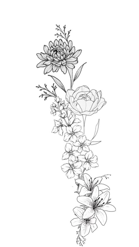 Daffodil And Larkspur Tattoo, Month Flower Tattoos, Birth Month Flower Tattoos, Carnation Flower Tattoo, Larkspur Tattoo, July Birth Flower, Wildflower Tattoo, Tattoo Templates, Birth Flower Tattoos