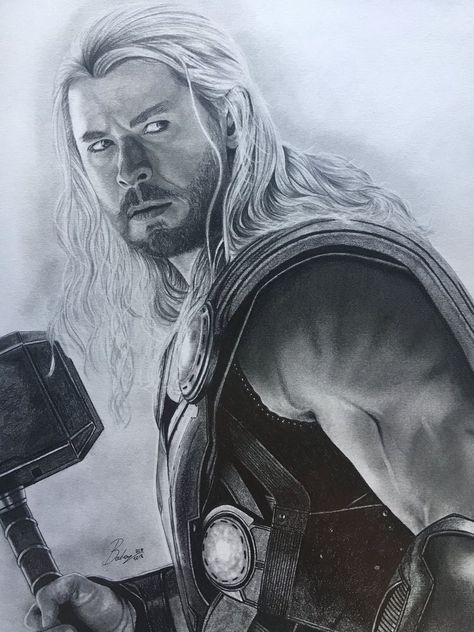 Thor Portrait, Marvel Sleeve, Thor Drawing, Thor Girl, Marvel Art Drawings, Michael Emerson, Avengers Drawings, Artwork Portrait, Avengers Art