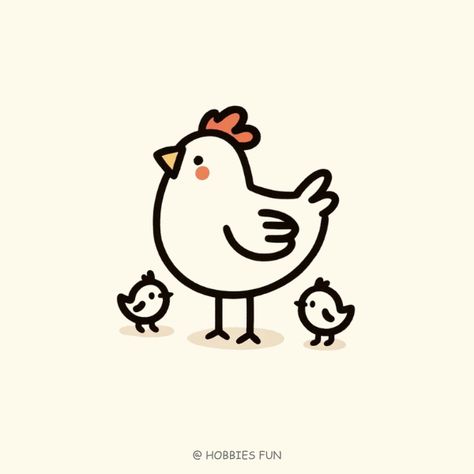 Easy Chicken Doodles, Cartoon Chicken Drawing Funny, Chicken Drawings Easy, Chicken Doodles Cute, Chicken Simple Drawing, Farm Animal Doodles Simple, Drawing A Chicken, Chickens Drawings, Chicken Cute Drawing