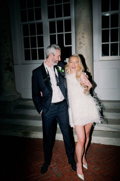 Bride and groom nighttime flash photo session outside the Bourne Mansion, with the bride in a short feathery reception dress. Find more direct flash wedding photography, must-have reception photos, and glam wedding inspiration on the blog at katherinemarchand.com! Wedding Direct Flash Photography, Flash Wedding Portraits, Mansion Wedding Photography, Direct Flash Portrait, Nighttime Wedding Photos, Direct Flash Wedding Photography, Direct Flash Photography, Engagement Party Photo Ideas, Bourne Mansion