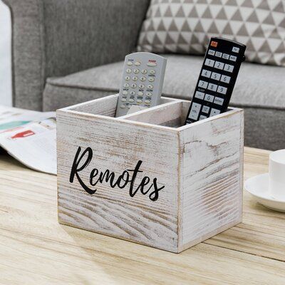 Small Woodworking Projects Remote Control Organizer, Remote Control Holder, Whitewash Wood, Media Storage, Functional Decor, Wood Ideas, Remote Controls, Desktop Organization, Grey Wood