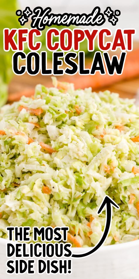 A close-up shot of copycat kfc coleslaw in a bowl. Kentucky Fried Chicken Cole Slaw Recipe, Lees Coleslaw Recipe, Better Than Kfc Coleslaw, Captain Ds Coleslaw Recipe, Kfc Copycat Slaw, Coleslaw Kfc Copycat Slaw Recipes, Coleslaw Dressing Kfc, Home Made Cole Slaw Dressing, Kfc Copycat Coleslaw