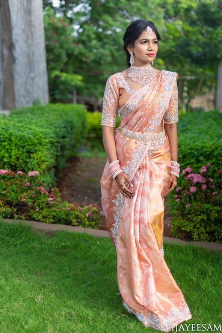 12 Best Pastel Sarees We've Seen On Our Brides! Pastel Sarees, Waist Jewellery, Engagement Saree, Indian Bridesmaids, Bridal Sarees South Indian, Wedding Saree Blouse, Indian Wedding Couple Photography, Wedding Saree Blouse Designs, Saree Style