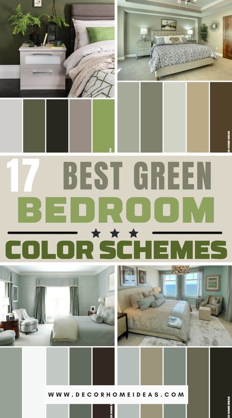 Turn your bedroom into a serene oasis with these 17 fantastic green color schemes. Dive into a world of tranquility and embrace the refreshing allure of green for a peaceful night's rest. Green Bedroom Color Schemes, Green Grey Bedroom Ideas, Green Color Palette Bedroom, Peaceful Bedroom Colors, Pale Green Bedrooms, Cream Bedroom Walls, Bedroom Colour Schemes Green, Soft Green Bedroom, Brown Bedroom Colors