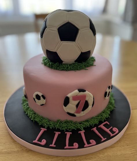 2 tier football cake Football Birthday Cake, Soccer Cake, Girls Football, Football Cake, Soccer Birthday, Football Birthday, Soccer Girl, I Lose, Girl Cakes