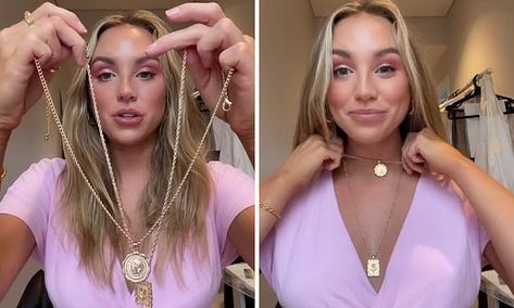 How To Wear Three Necklaces, How To Wear Multiple Necklaces, How To Wear 2 Necklaces Without Tangling, Two Necklaces Together Hack, How To Wear Two Necklaces Together, How To Layer Necklaces Without Tangling, 2 Necklaces Wearing Hack, Necklace Layering Hack, Double Necklace Hack