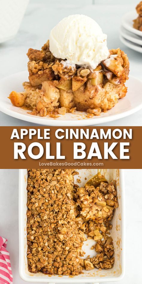 This Apple Cinnamon Roll Bake is a delicious combination of a gooey cinnamon bun casserole mixed with a fresh apple crisp. Take it next level by serving it warm topped with vanilla ice cream. Cinnamon Roll Apple Crisp, Cinnamon Bun Casserole, Fresh Apple Crisp, Apple Cinnamon Roll Bake, Cinnamon Roll Bread, Baking Techniques, Cinnamon Roll Bake, Apple Cinnamon Rolls, Amazing Breakfast