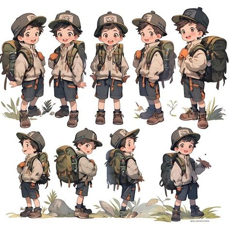 Gimi Totori | Freepik Explorer Illustration Character, Adventure Outfit Exploring, Adventure Character Design, Explorer Character Design, Team Building Activities For Kids, Building Activities For Kids, Character Perspective, Boy Character Design, Sheet Art