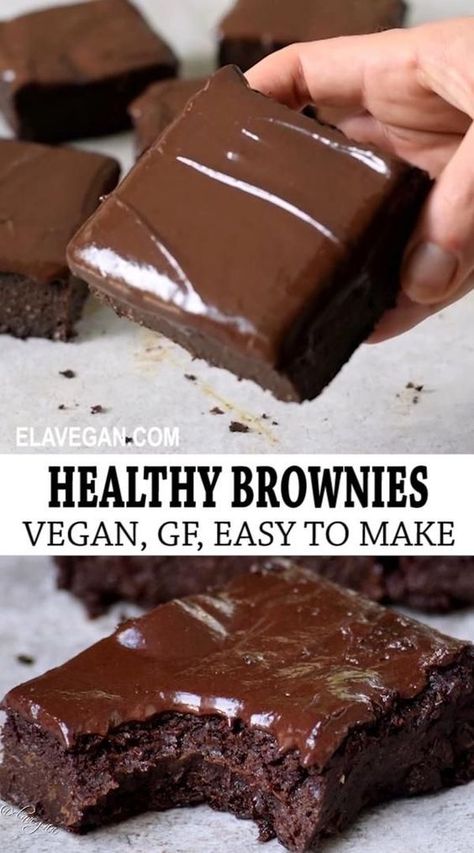 Egg Less Recipes Desserts, Super Healthy Desserts, Egg Free Dessert Recipes, Healthy Vegan Brownies, Fat Free Recipes, Healthy Brownie, Plant Based Recipe, Biscuits Diététiques, Resep Brownies