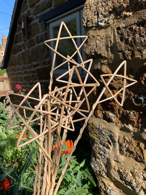 10 handmade willow star wands made using English Willow.  These star wands are made by me in my quirky Northamptonshire craft workshop where I teach willow weaving and craft classes. They are a perfect addition to your wedding table decorations, planters, teachers gifts, an eco-friendly party favour or simply to give to someone you think is a Star! Measurements are approximate and may vary by 10-15% as this is a natural material. Suitable for indoor and outdoor use. If you would prefer a different size or colour variation please contact me and I will make to order. Willow Star, Planter Decoration, Twig Furniture, Garden Fence Art, Craft Workshop, Backyard Birthday, Star Wand, Willow Weaving, Teachers Gifts