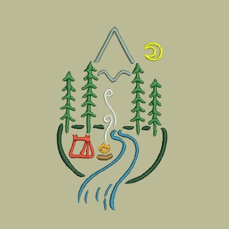 Mountains Embroidery, Camping Embroidery, Mountains Design, Camping Scene, Brother Embroidery, Design Outdoor, Camping Adventure, Mountain Designs, Crafty Creations