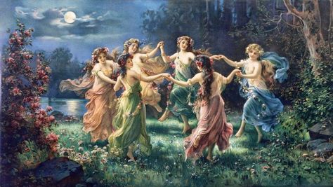 Elfenreigen Hans Zatzka, Images Victoriennes, Dance Artwork, Oil Painting Woman, Fairies Dancing, Oil Painting Reproductions, Romantic Art, Ethereal Art, Classical Art