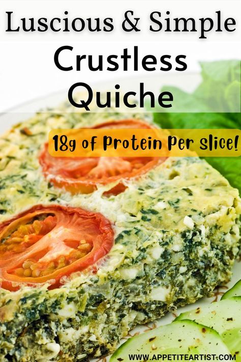 Very luscious and simple crustless quiche recipe, great for eating multiple days as a hearty breakfast. It is one of the best breakfast foods for bodybuilders and athletes. It can be made with whole eggs or egg whites. High-protein, very nutritious, easy to make! | egg white recipes | egg recipes | healthy egg recipe | quiche recipe healthy | quiche recipes easy | quiche recipes crustless | crustless quiche recipes | quiche recipes spinach | egg protein breakfast Egg Protein Breakfast, Quiche Recipes Spinach, Quiche Florentine Recipe, Healthy Quiche Recipes, Egg Recipes Healthy, Easy Quiche Recipes, Crustless Quiche Recipes, Egg White Quiche, Quiche Florentine