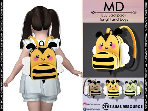 The Sims 4 Kids, Bee Backpack, Sims 4 Toddler Clothes, Sims Baby, Sims 4 Cc Kids Clothing, The Sims 4 Pc, Cc Mods, Sims 4 Children, Sims 4 Dresses