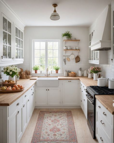 white kitchen design Small Kitchen Off White Cabinets, Small All White Kitchen, White Kitchen Cabinets Small Kitchen, White Kitchens Ideas, White Vintage Kitchen, Kitchen Style Ideas, Yellow Kitchen Designs, White Kitchen Inspiration, Antique White Kitchen Cabinets