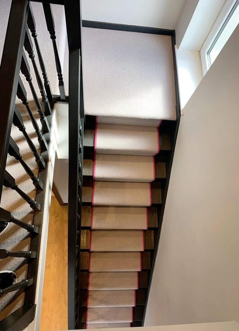 Stair Runner Whipped Edge, Striped Stair Runner, Black Stairs, Hallway Stairs, Staircase Runner, House Staircase, Paper Mill, Arts And Crafts House, The Runner