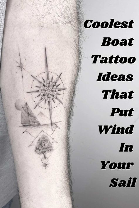 Coolest Boat Tattoo Ideas That Put Wind In Your Sail - Tattoo Glee Boating Tattoo Ideas, Sailing Tattoo Ideas, Sail Boat Tattoo, Sail Tattoo, Hallelujah Tattoo, Boat Tattoos, Wave Tattoo Sleeve, Sailing Tattoo, Sailboat Tattoo